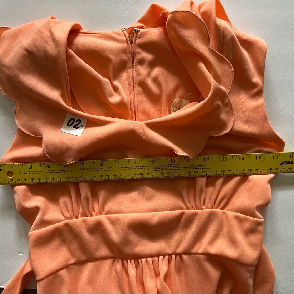 VTG 70-s Peach Orange Maxi Dress Size S Sleeveless Evening Regancy - Picture 9 of 16